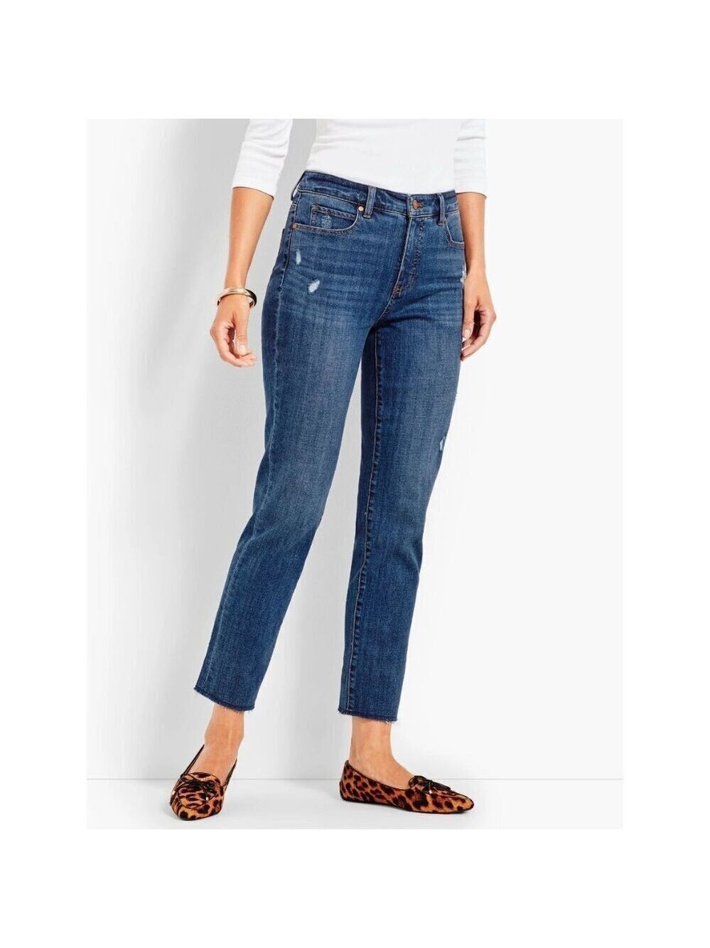 Talbots Flawless Slim Straight Leg Jeans 5 Pocket Frayed Hem Women's Size 6